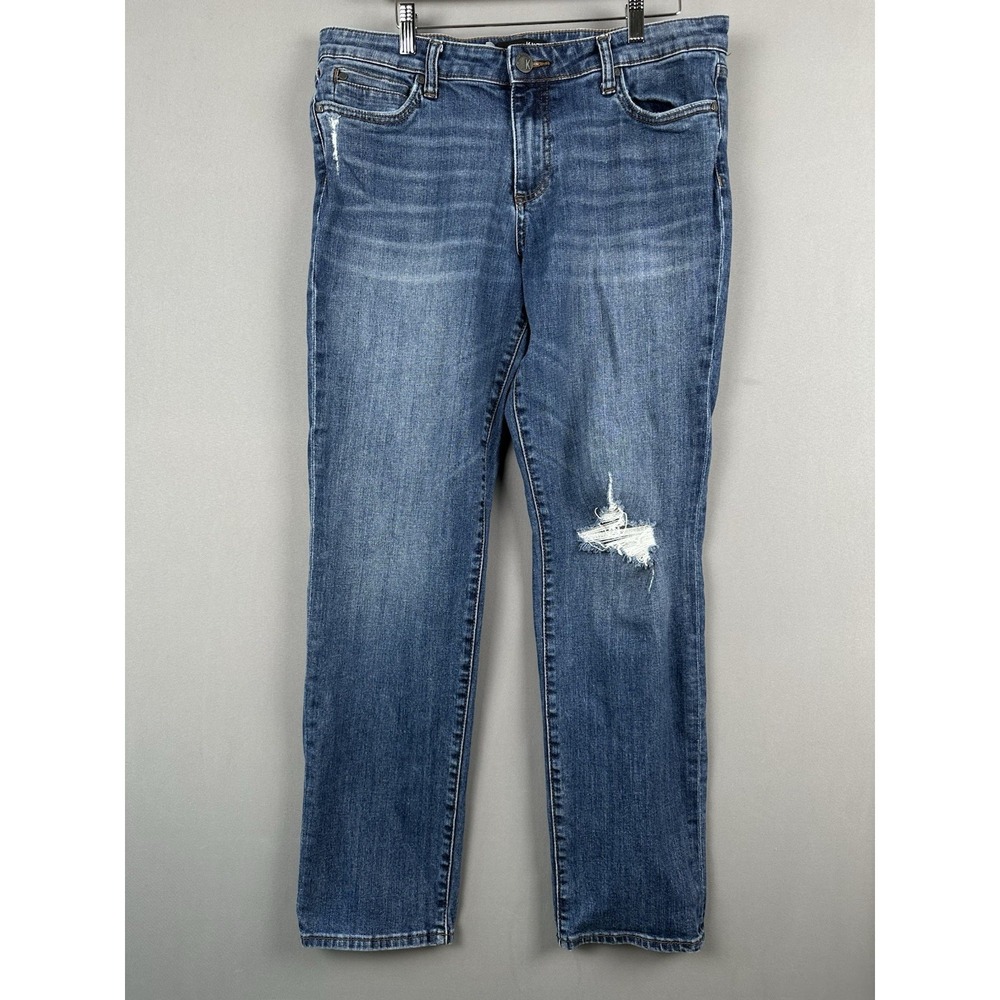 Kut from the Kloth Jeans Women's Size 12 Blue Straight Leg Denim Distressed